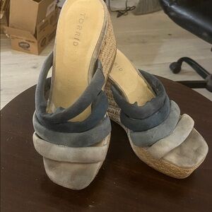 Torrid Gray and Tan Espadrille Wedges